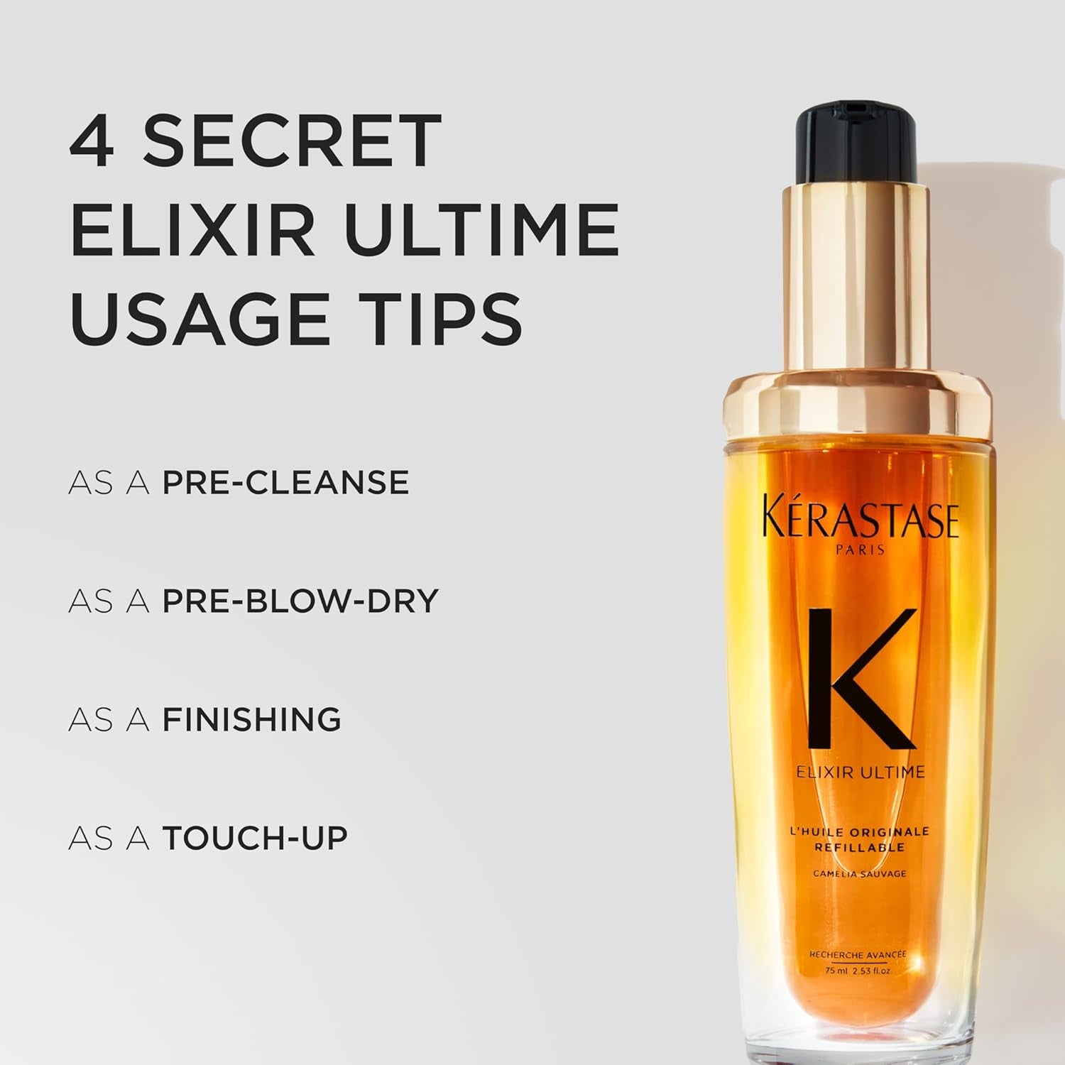 Elixir Ultime Refillable Hair Oil - Hydrates & Smoothes Frizz, Adds Shine, with Wild Camellia, Nourishes & Strengthens Hair