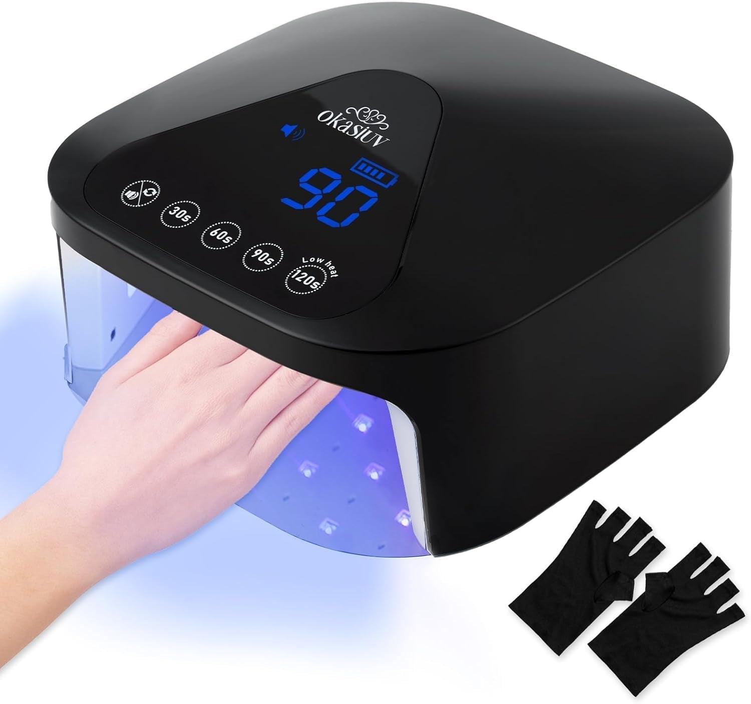 UV LED Nail Lamp with UV Gloves,Magnetic Metal Mirror Base Cordless Nail Dryer, Gel Polish Curing Light with 4 Timers,Touch Control Display,Auto Sensor for Professional Salon & Home
