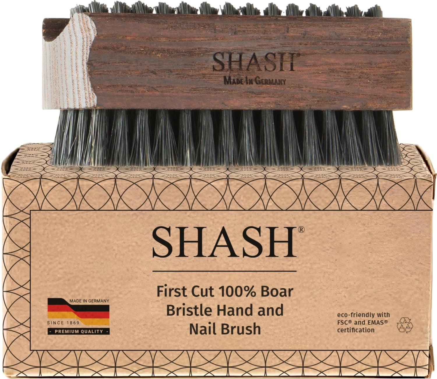 Since 1869 Hand Made in Germany Thermo Beech Wood Black Bristle Nail and Hand Brush