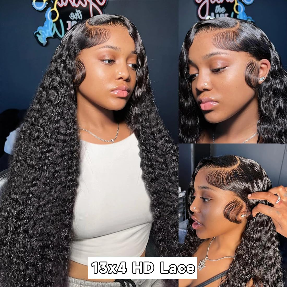 Deep Wave Lace Front Wigs Human Hair Pre Plucked 180% Density HD Transparent 13X4 Lace Frontal Wigs for Women Human Hair Lace Front Wigs Deep Curly Lace Front Wig (30 INCH)