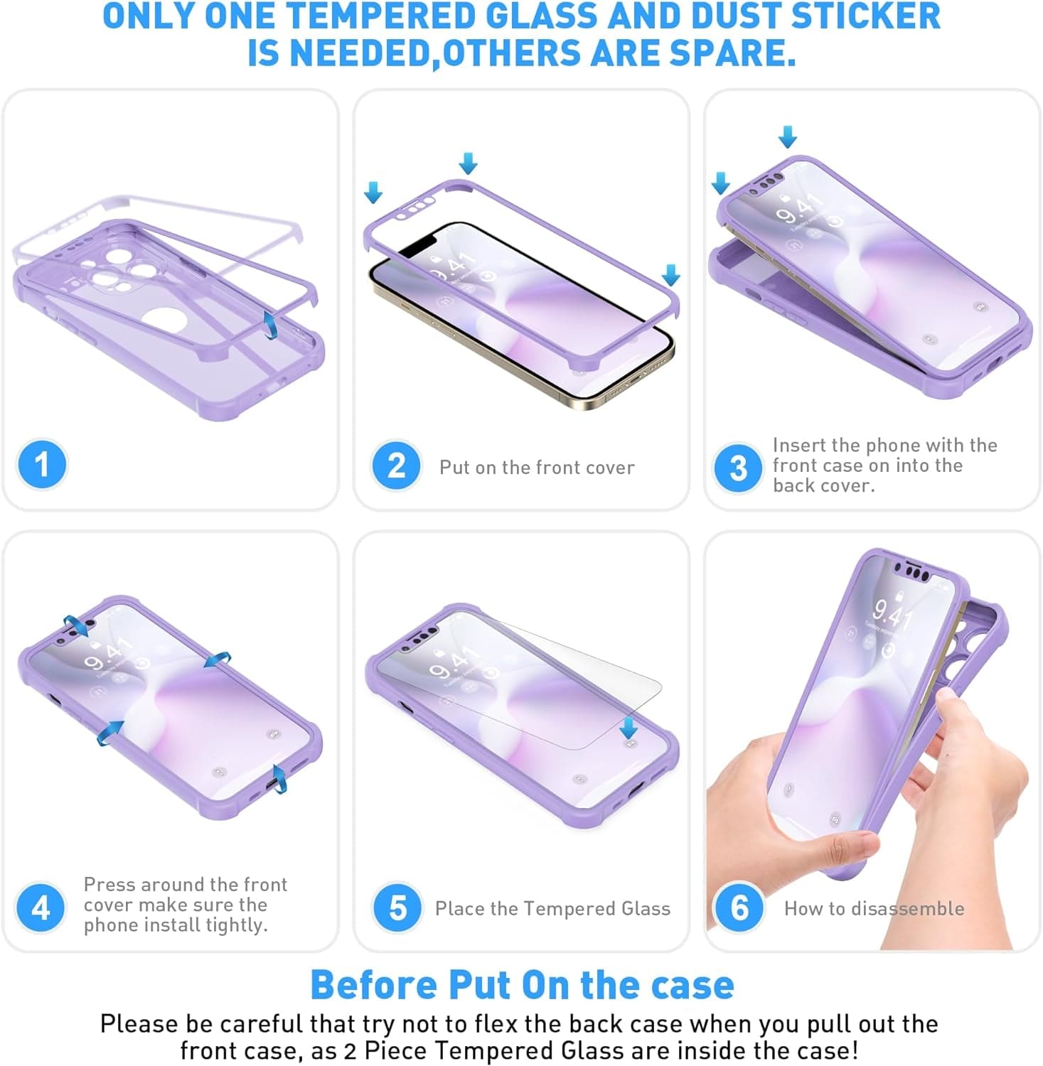 for Iphone 13 Pro Max Case, with [2 X Screen Protectors] [10 Ft Military Grade Drop Test] [Camera Protection] 360° Shockproof Slim Thin Phone Case Iphone 13 Pro Max Cover 6.7" - Light Purple