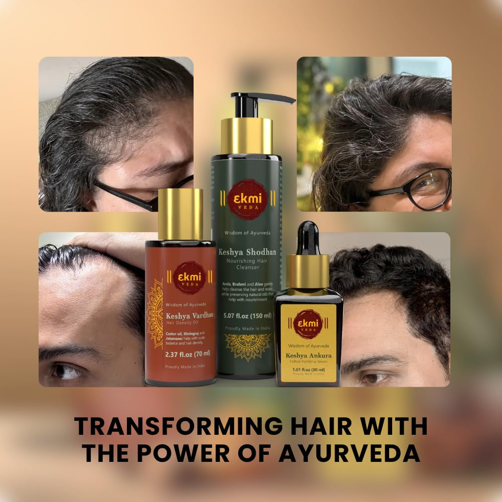 Hair Growth Set with Ayurvedic Herbs- Amla, Bhringraj, Castor, Rosemary for Hair Growth. Sulfate Free Hair Thickening Product,3 Pcs - Oil, Shampoo & Serum, 8.45 Fl Oz