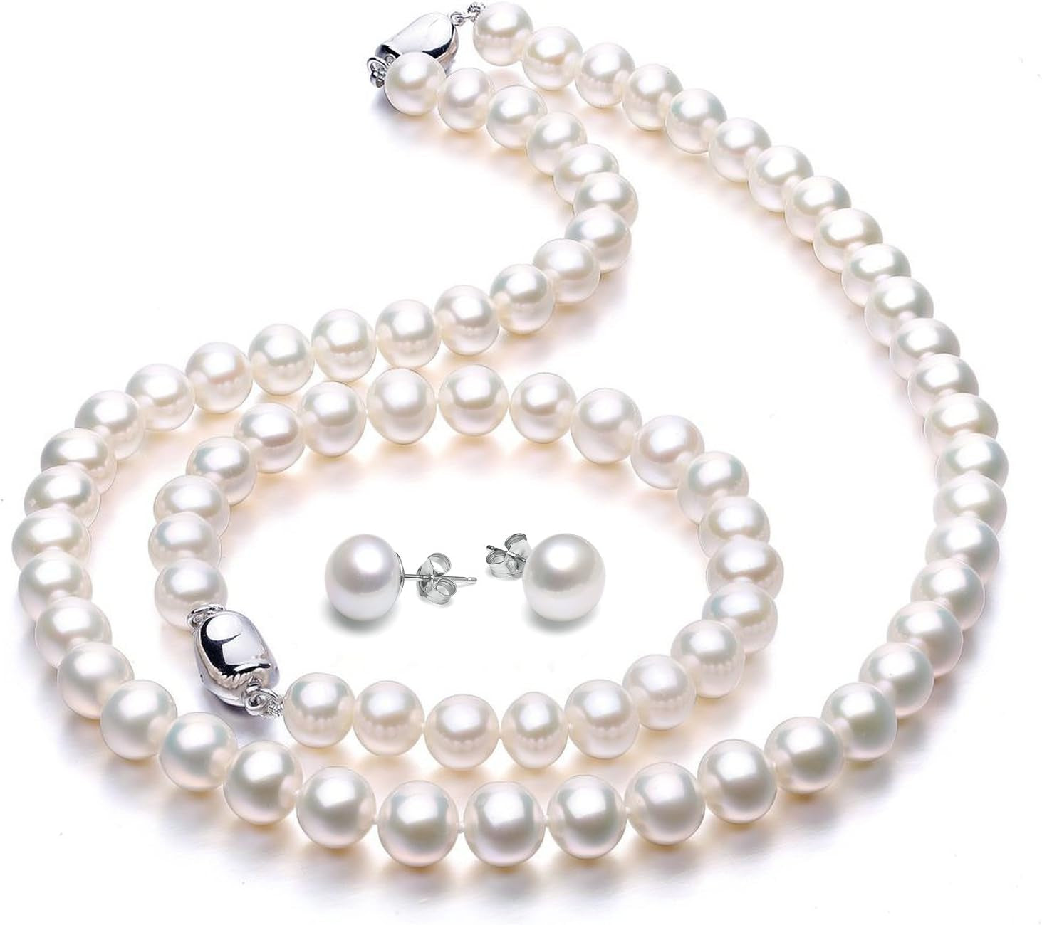 Freshwater Cultured Pearl Necklace Set Includes Stunning Bracelet and Stud Earrings Jewelry for Women -