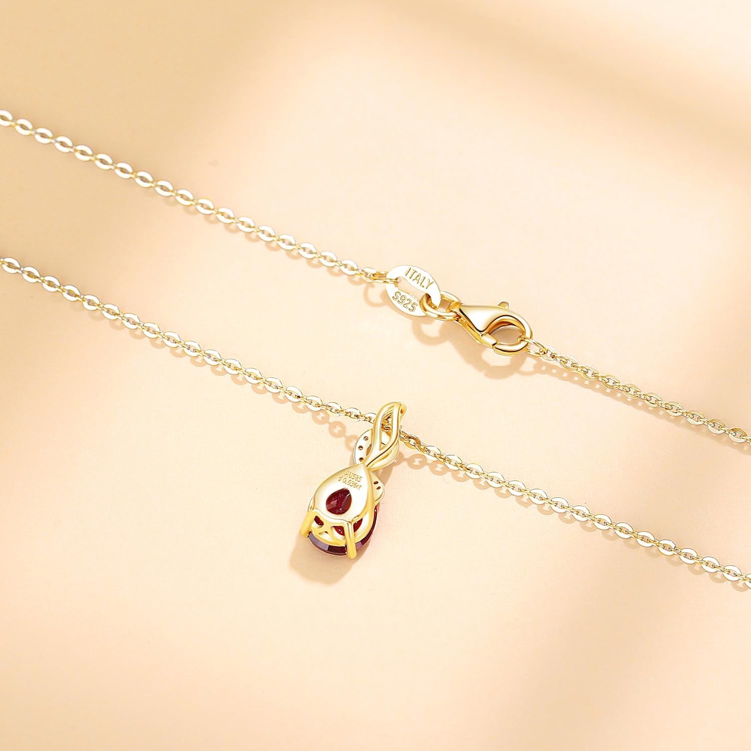 14K Solid Yellow Gold Teardrop Pendant with Diamond Birthstone Necklace Birthday Gifts for Mom Women, Sterling Silver Chain 16" + 2" Extender
