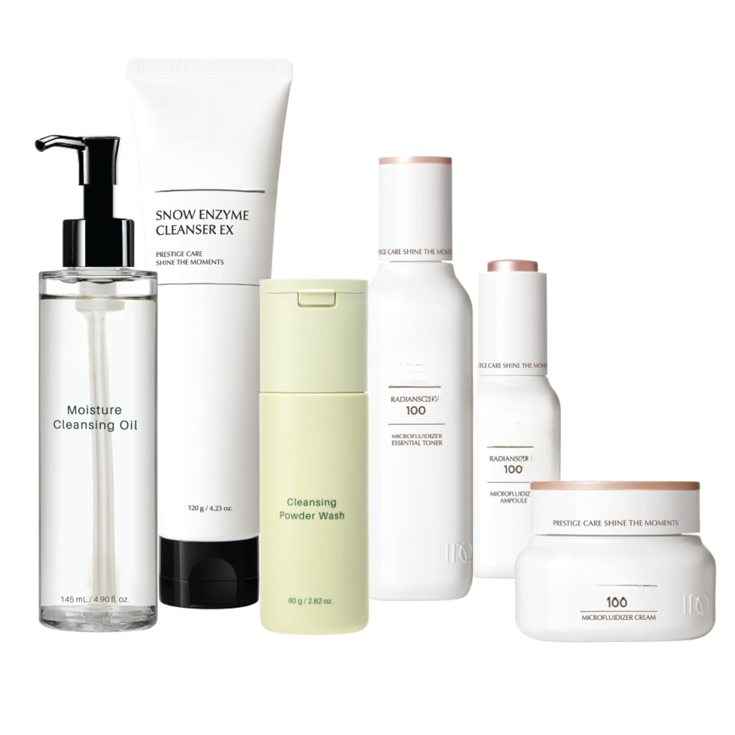 Korean Skincare Set, 6-Piece Beauty Collection, Cleansing Oil, Enzyme Cleanser, Powder Wash, Toner, Ampoule, Cream