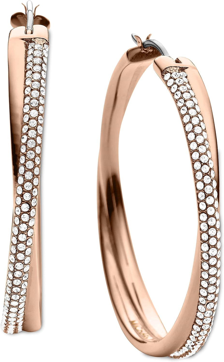 Michael Kors Pavé Crossover Hoop Earrings, Rose Gold-Tone, view 2