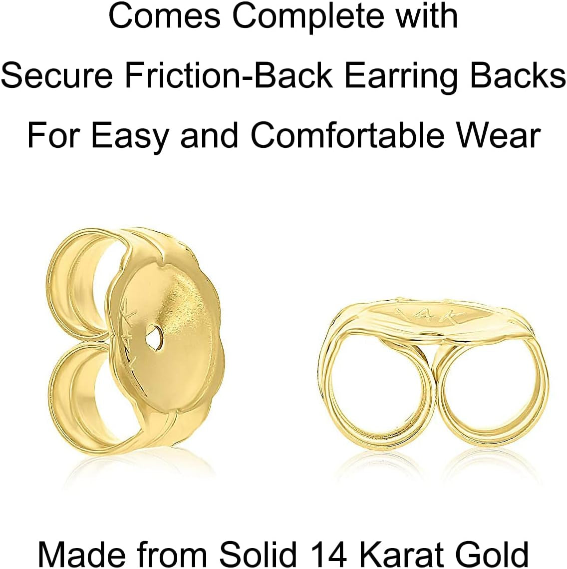 Solid 14K Yellow Gold Solitaire round Cubic Zirconia CZ Stud Earrings with 14K Gold Butterfly Push Backings