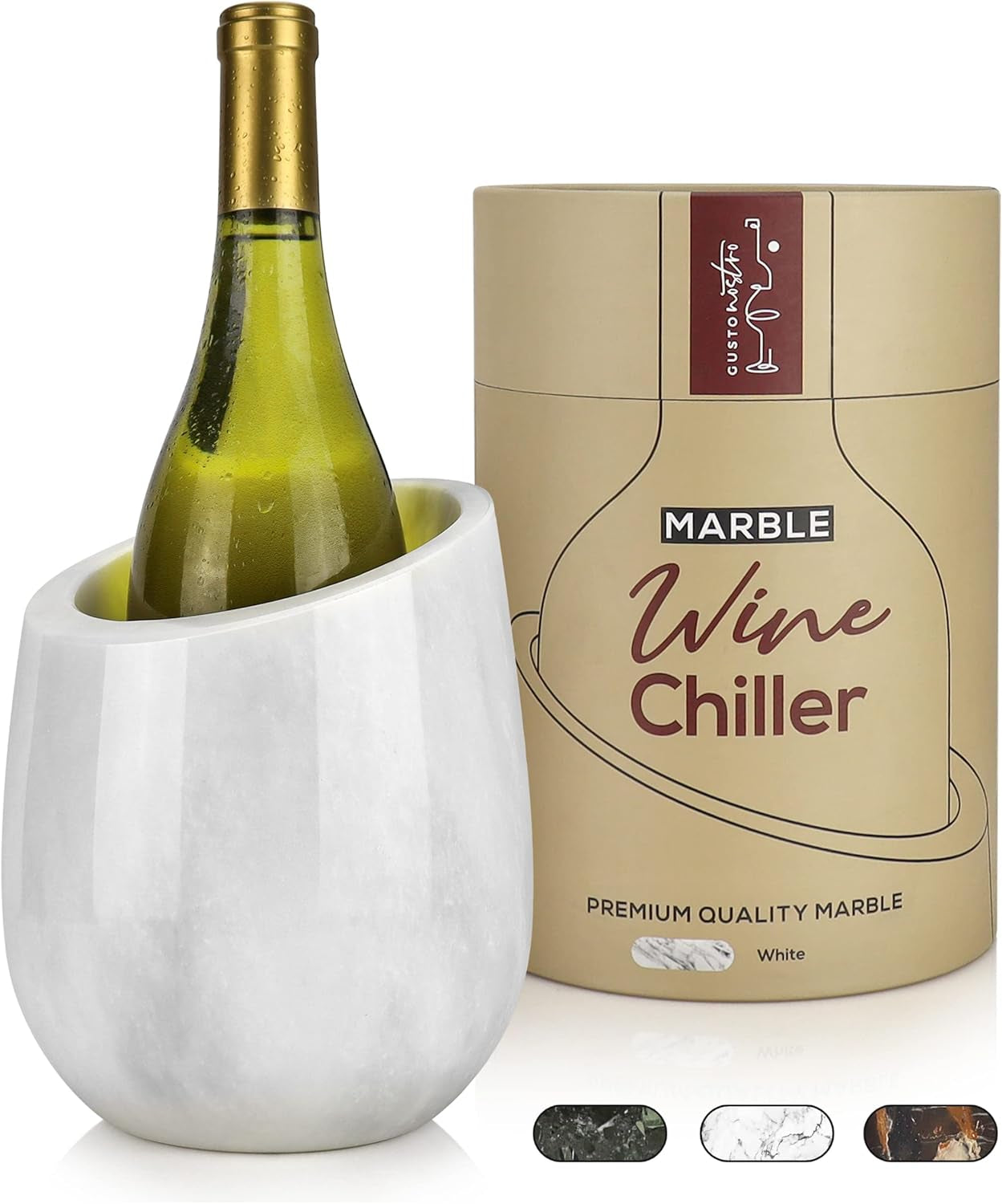 White Marble Wine Chiller for 750 ml Bottles with Anti Slip Base and Gift Box