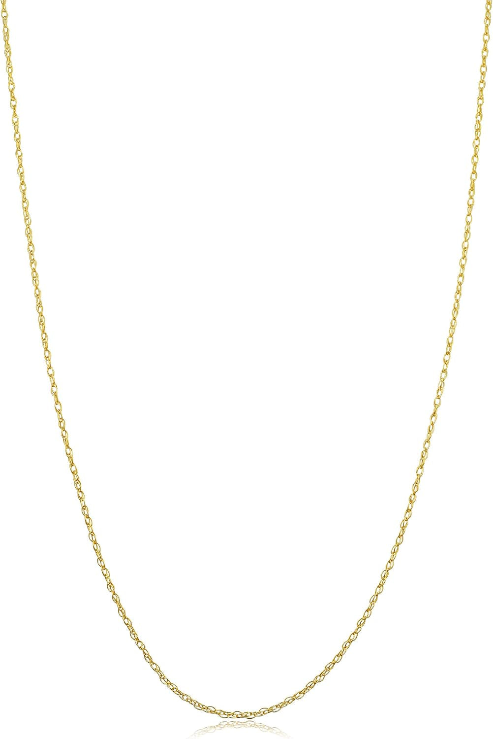 Real 14K Yellow Gold Rope Chain Pendant Necklace for Women (0.7 Mm, 0.9 Mm, 1 Mm, 1.3 Mm, or 1.5 Mm)