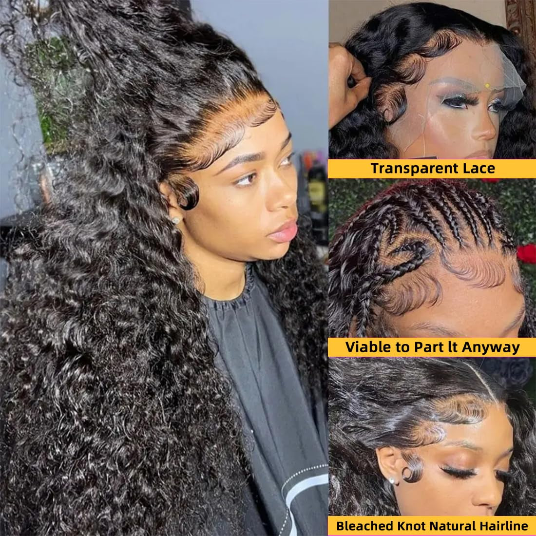 Deep Wave Lace Front Wigs Human Hair Pre Plucked 180% Density HD Transparent 13X4 Lace Frontal Wigs for Women Human Hair Lace Front Wigs Deep Curly Lace Front Wig (30 INCH)