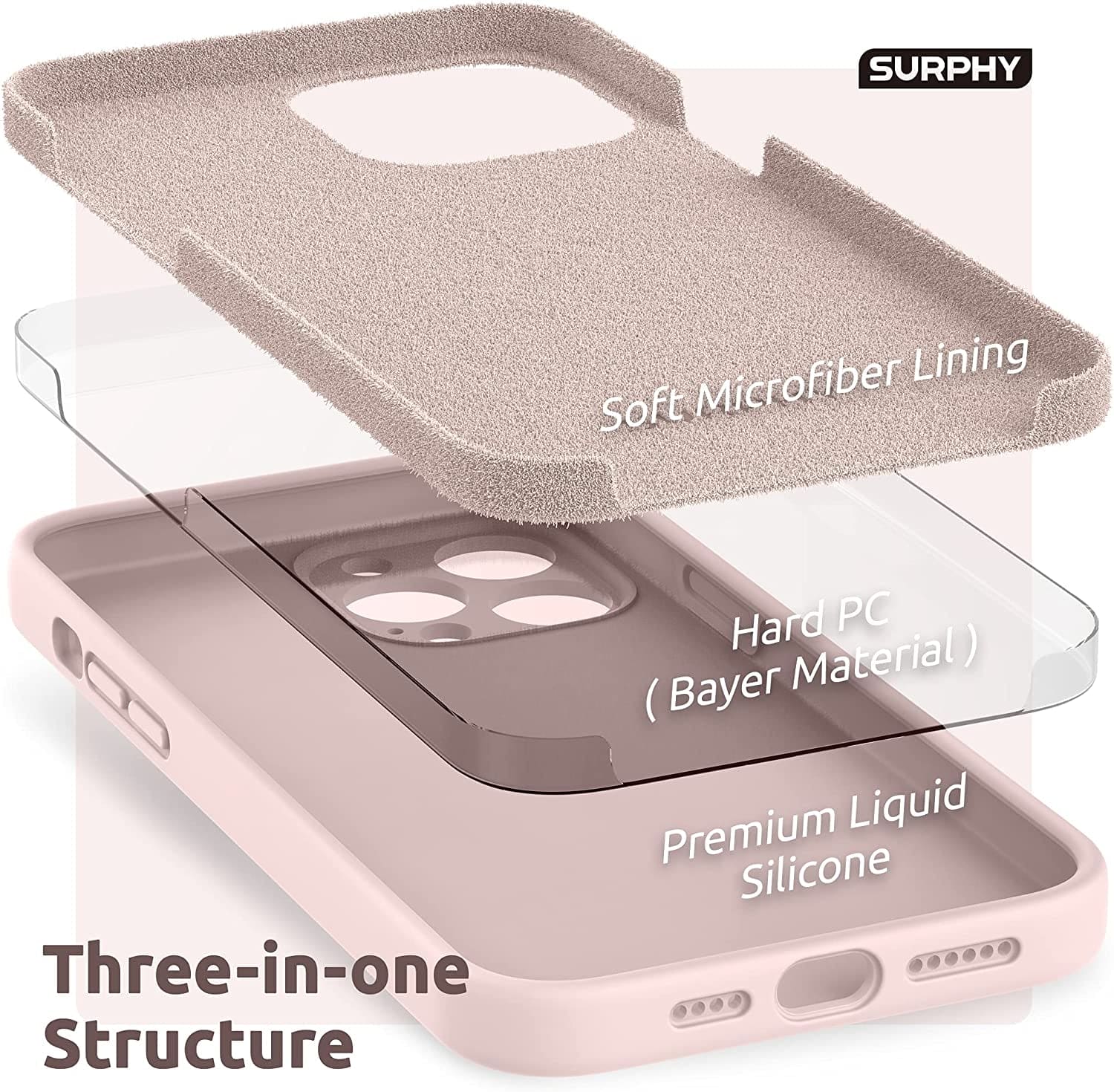 Compatible with Iphone 13 Pro Max Case with Screen Protector, (Camera Protection + Soft Microfiber Lining) Liquid Silicone Phone Case 6.7 Inch 2021, Pink Sand