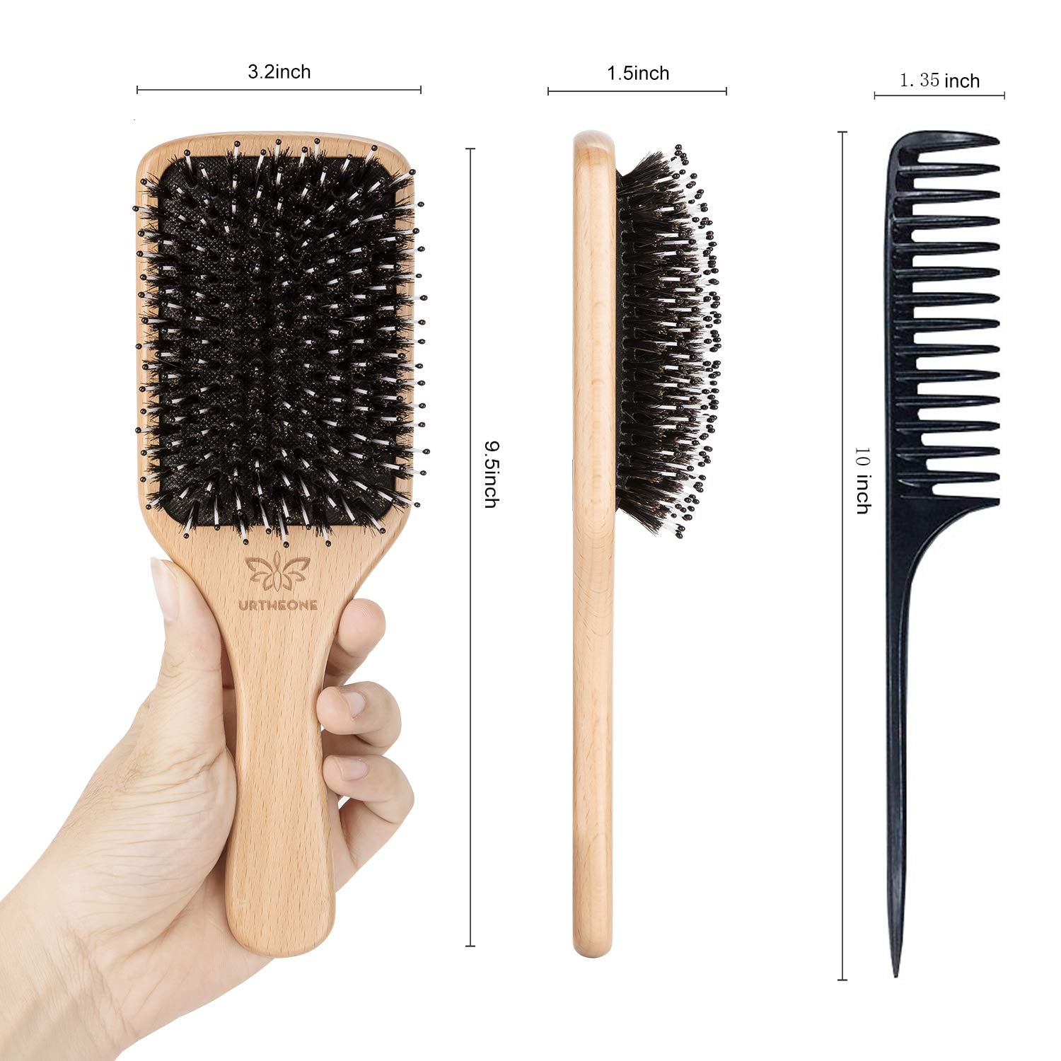 URTHEONE Boar Bristle Paddle Brush Set