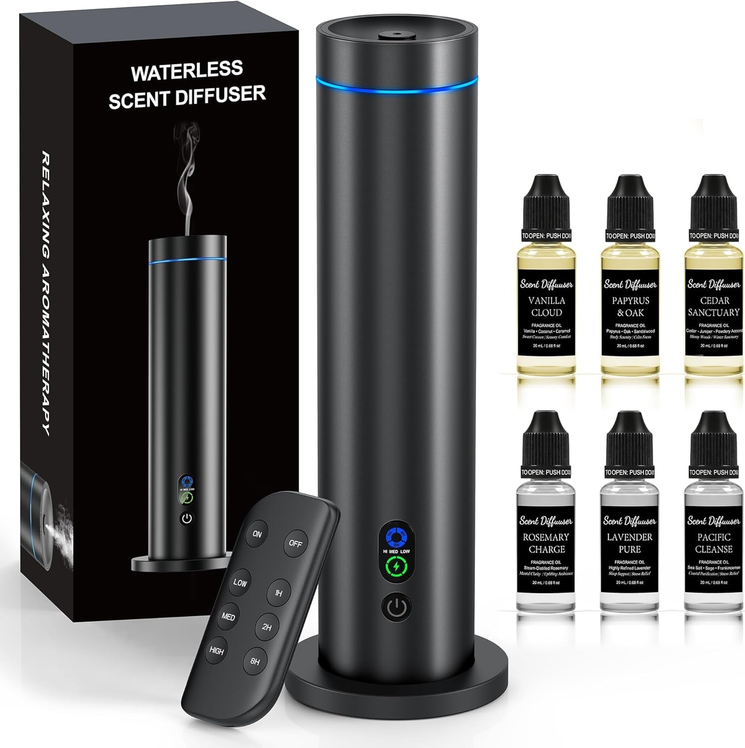 Waterless Essential Oil Diffuser for Large Luxury Spaces - Cold Air Aroma Diffuser with Remote Control, Smart Timer, Quiet Operation, and Ambient Mood Lighting (Up to 1000 Sq Ft)