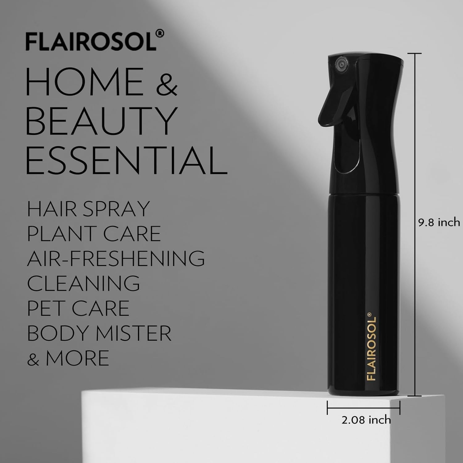 Spray Bottle for Hair, Continuous Spray Bottle with 0.3MM Ultra Fine Mist, Water Mister for Hairstyling, Cleaning, Plants, Pets, 10.1Oz/300Ml, Black Bottle, Gold Print