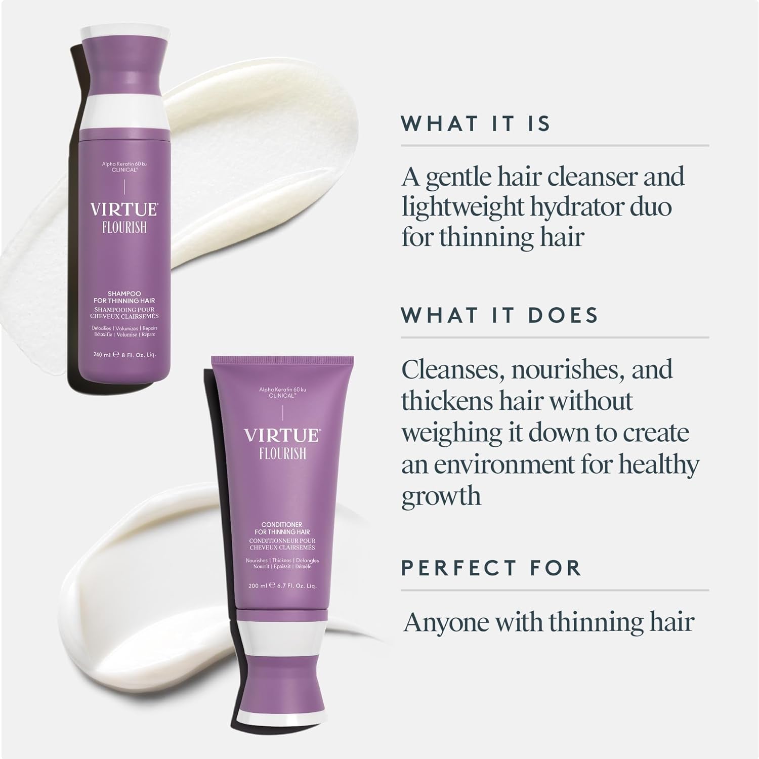 Virtue Flourish Shampoo and Conditioner Set for Fine or Thinning Hair, Sulfate Free Hair Growth Product