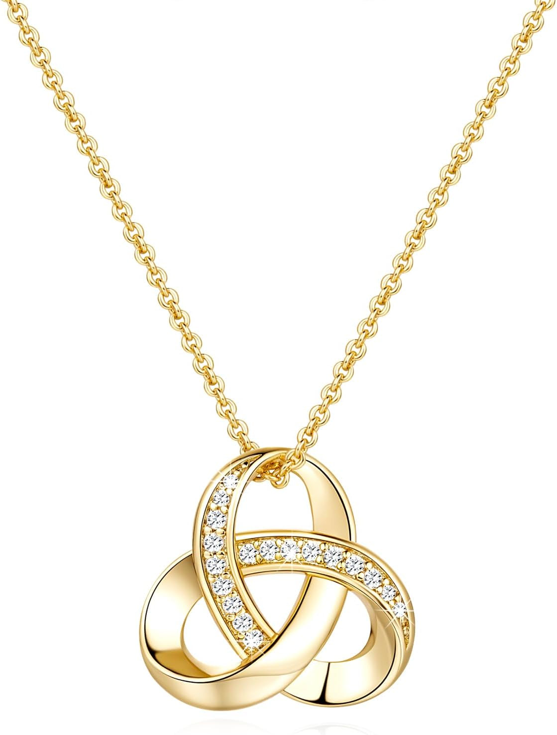 14K Gold Necklaces for Women Trendy Love Knot Infinity Interlocking Knot Necklaces Pendant Necklace for Women Diamond Necklace Adjustable in Length 18In