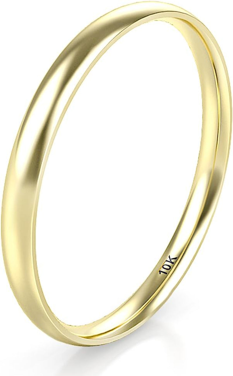 10K White/Yellow/Rose Gold 2MM round Dome Wedding Band Ring