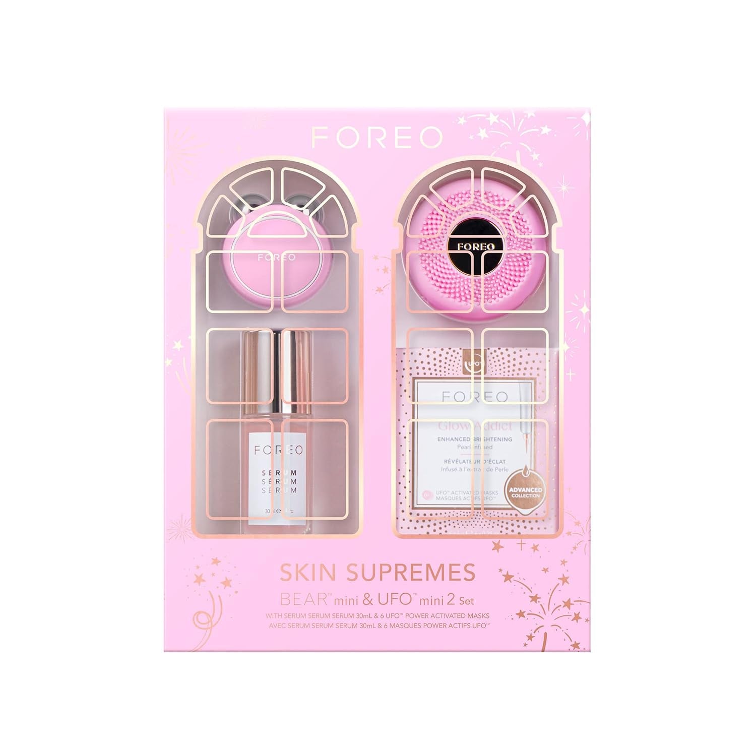 BEAR Mini Microcurrent Facial Device + UFO Mini 2 Face Mask Treatment + SERUM 1 Fl. Oz. + 6 UFO Power Activated Masks Skin Supremes Holiday Set