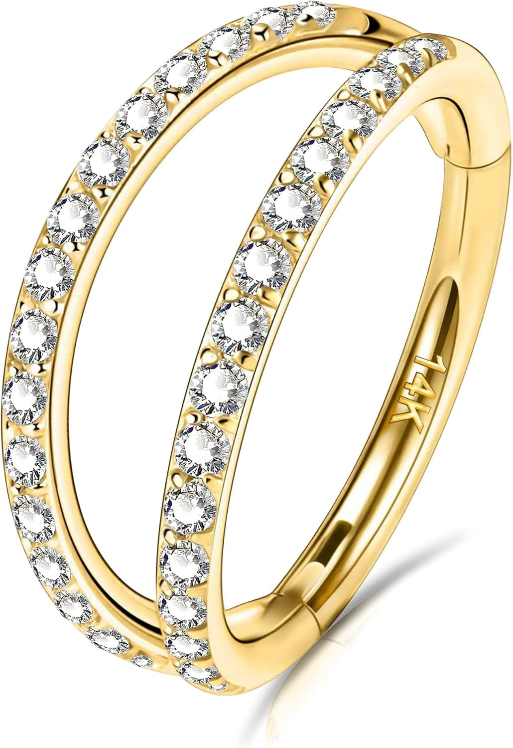 20G Nose Rings Hoops, 14K Solid Gold Double Hoop Nose Piercing Jewelry, Hinged Segement Clicker Cartilage Helix Tragus Hoop Earring for Women and Men 6/7/8MM