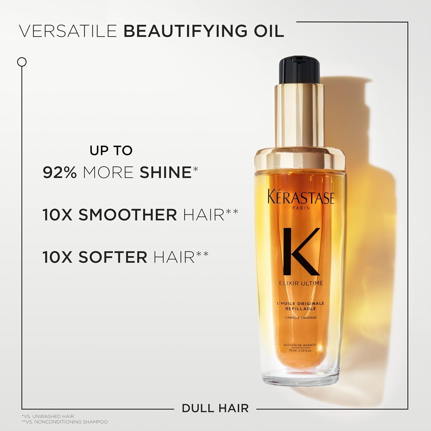 Elixir Ultime Refillable Hair Oil - Hydrates & Smoothes Frizz, Adds Shine, with Wild Camellia, Nourishes & Strengthens Hair