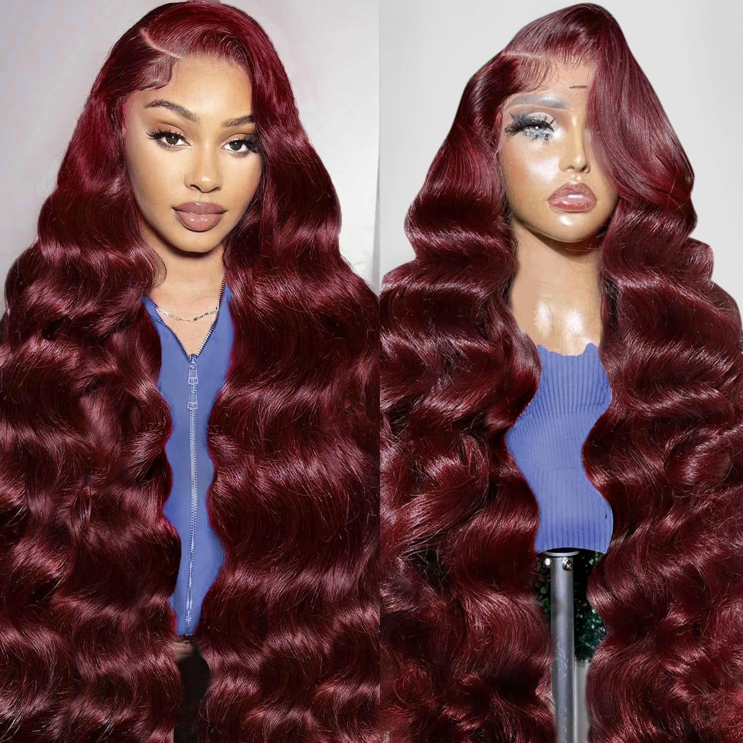 30 Inch 99J Burgundy 13X6 Body Wave Lace Front Wigs Human Hair 200% Density Glueless HD Transparent Lace Frontal Wigs Human Hair Pre Plucked with Baby Hair Burgundy Wine Red Human Hair Wigs for Women