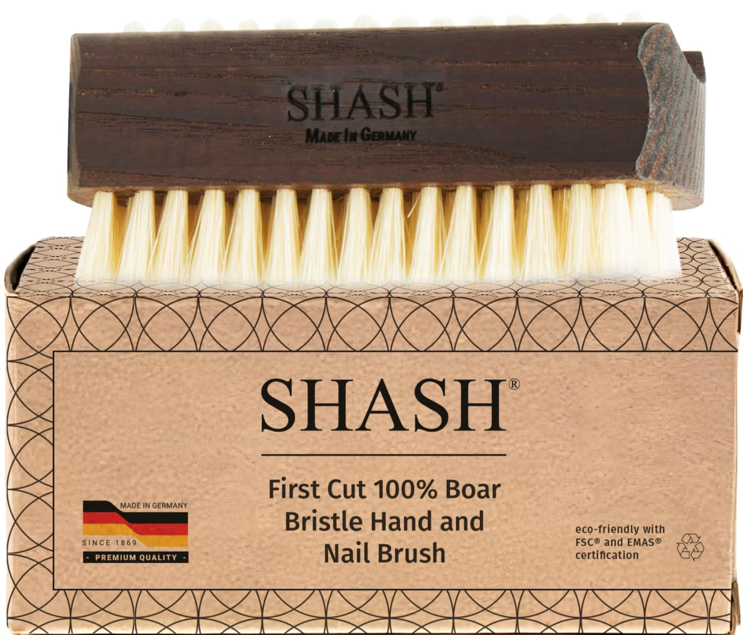 Since 1869 Hand Made in Germany Thermo Beech Wood Light Bristle Nail and Hand Brush
