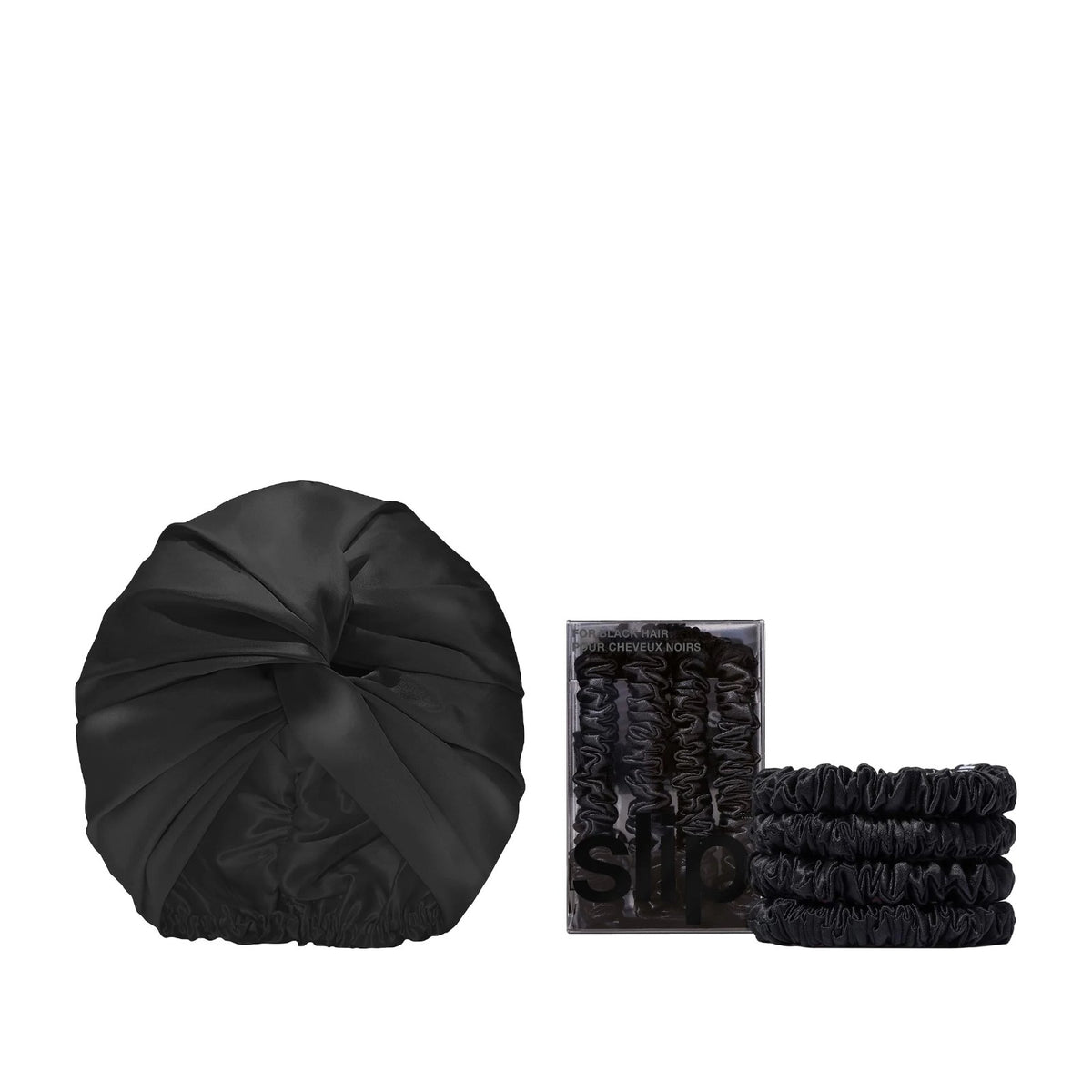 Slip Silk Night Ritual Set | Black Turban + Skinny Scrunchies