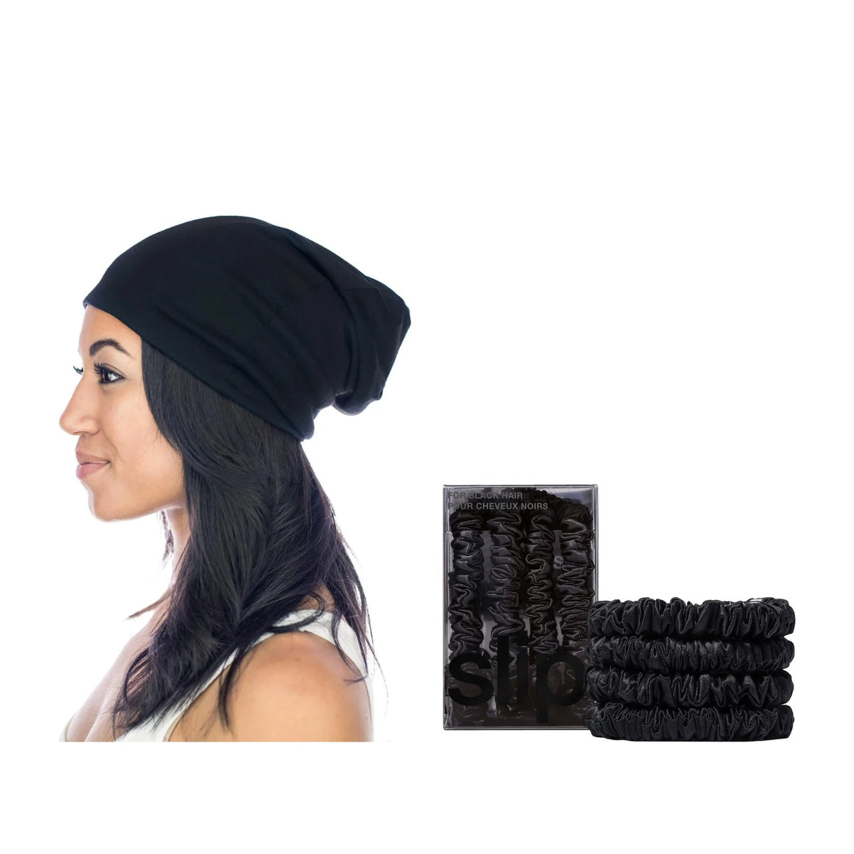 Satin-Lined Slap Cap & Silk Scrunchie Set