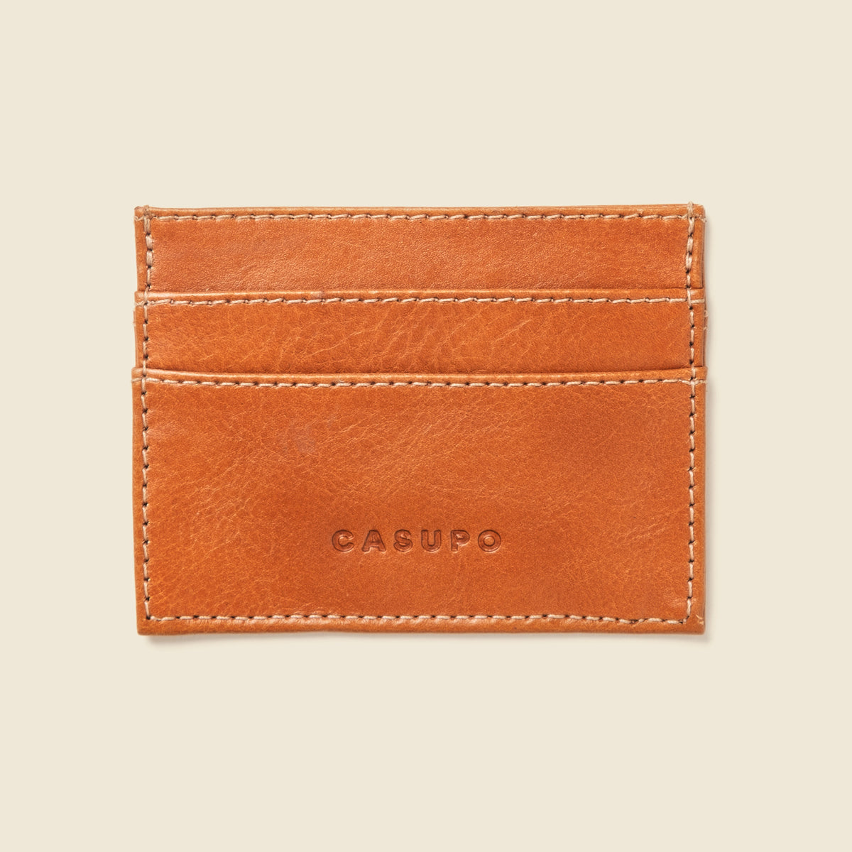 CASUPO slim RFID card holder wallet in natural tan full grain leather