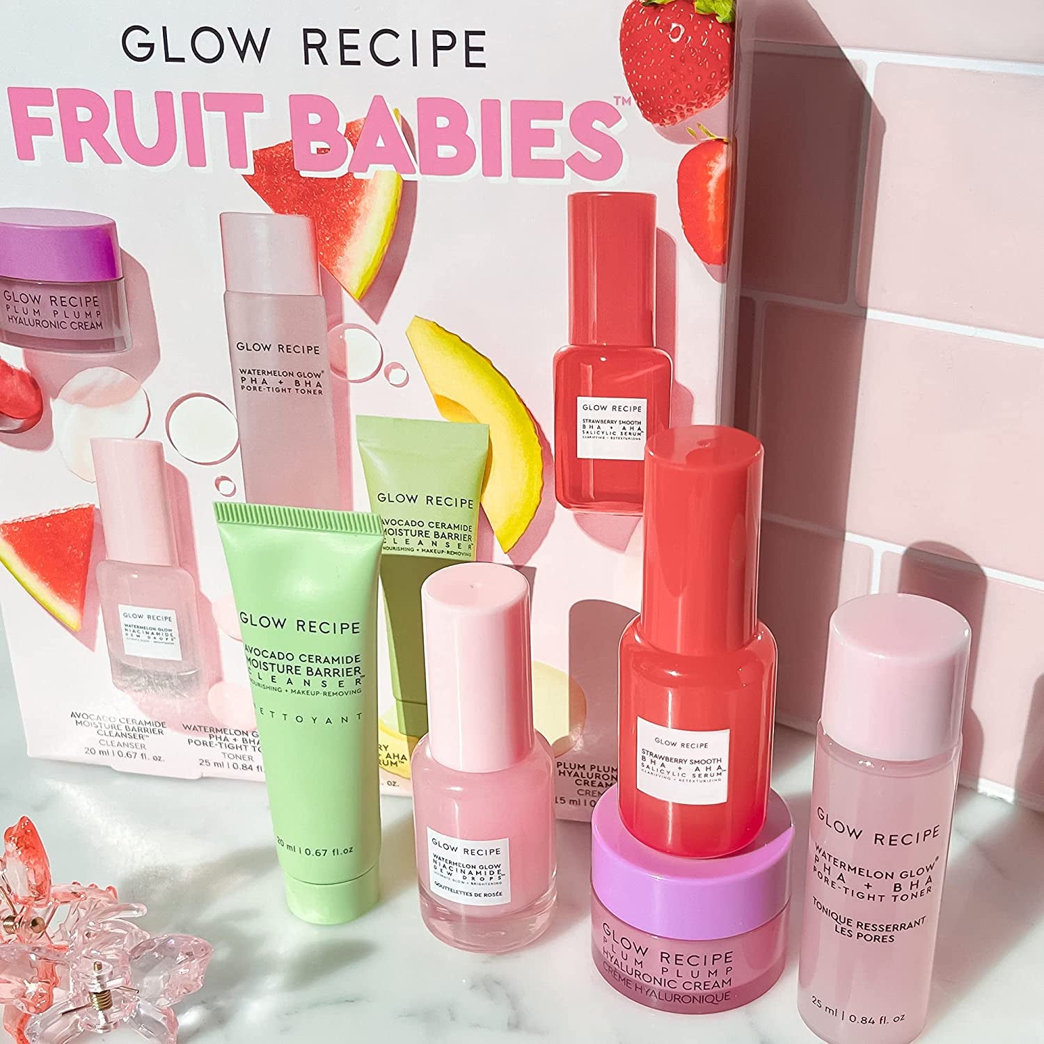 - Fruit Babies Bestsellers Kit - Mini Travel Size Beauty Essentials - Avocado Foam Cleanser, Niacinamide Dew Drops Serum, Pore-Tight Toner, Salicylic Serum, Hyaluronic Acid Cream (5 Count)