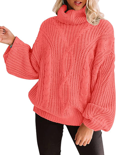 Women'S 2023 Fall Long Sleeve Turtleneck Chunky Knit Loose Oversized Sweater Pullover Jumper Tops