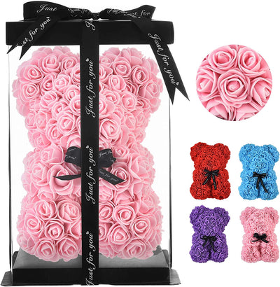 Rose Bear ,Rose Teddy Bear, Flower Bear Cub, Forever Rose Everlasting Flower for Window Display, Anniversary Christmas Valentines Gift (Light Pink)
