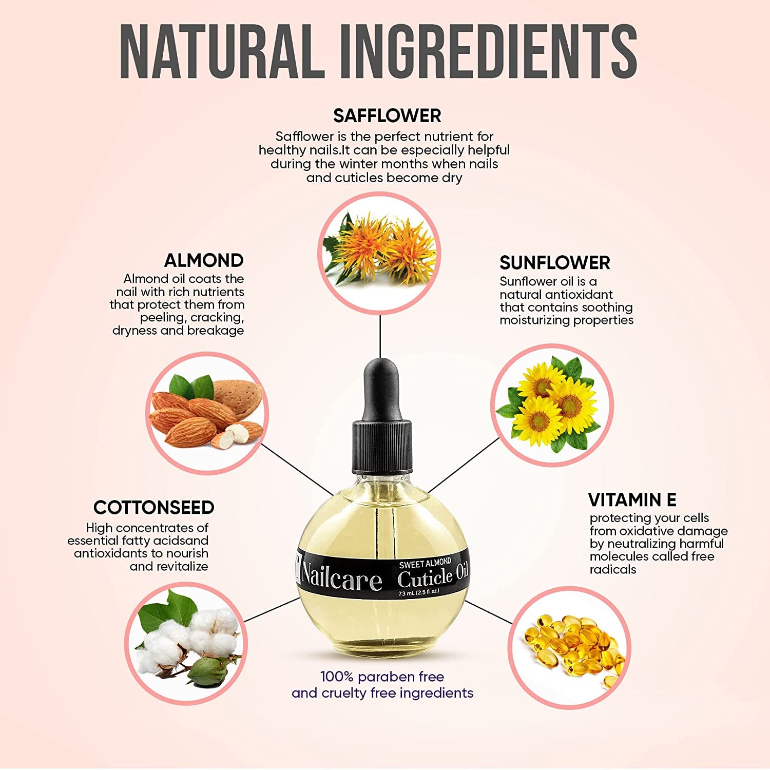 C CARE Sweet Almond Cuticle Oil - Extra Large 2.5 Oz Bottle - Moisturizes and Strengthens Nails and Cuticles - Dropper & Brush Included
