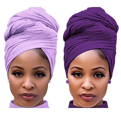 Head Wraps for Black Women Stretchy Head Scarf African Hair Wraps for Dreads Locs Natural Hair Turban Headwraps Jersey Tie Headbands(Purple and Light Purple)