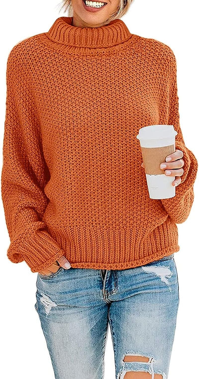 Women'S Fall Long Sleeve Turtleneck Casual Loose Chunky Knitted Pullover Sweater Jumper Tops