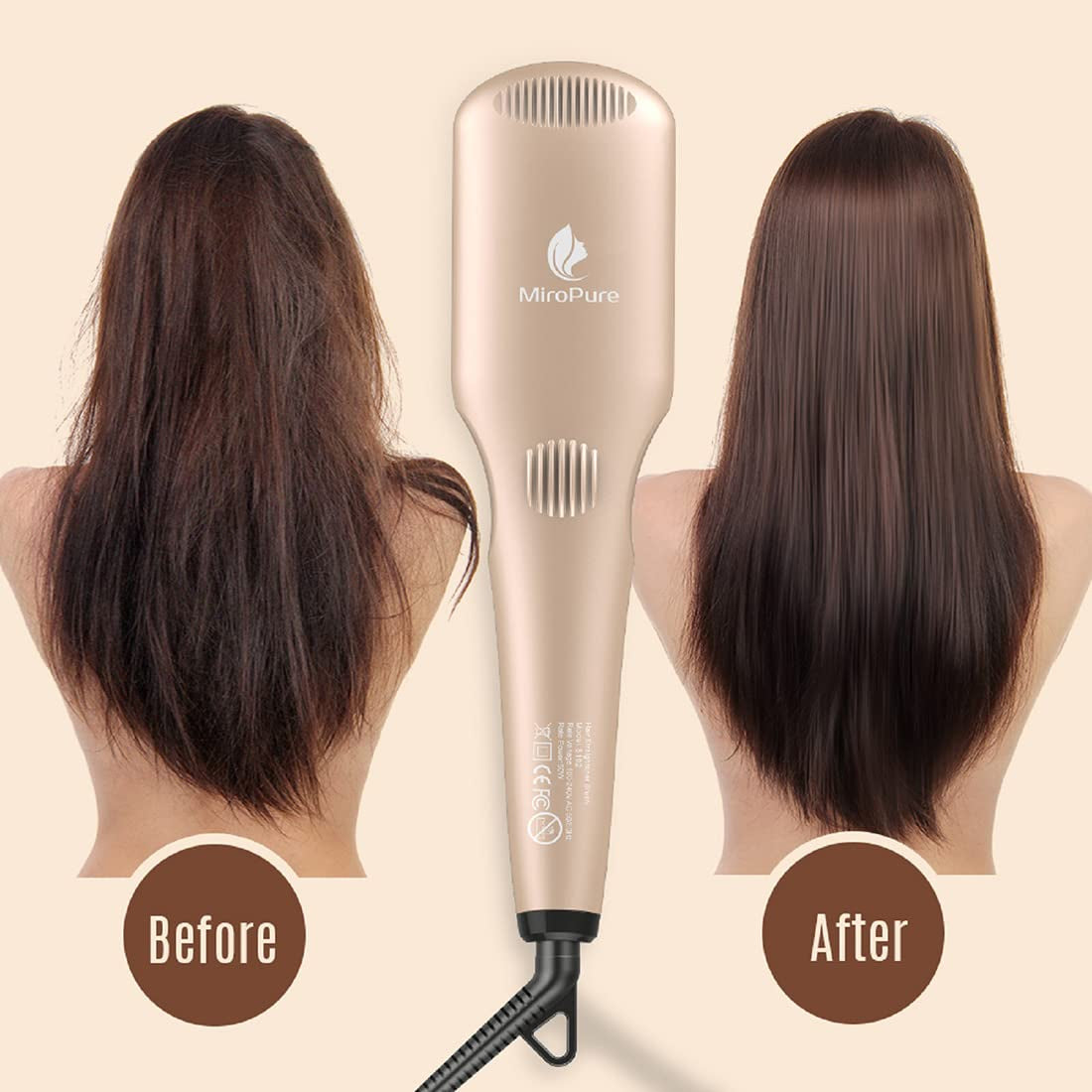 Hair Straightener Brush,  Ionic Hair Straightener Comb with 16 Temp, Auto-Off & Anti-Scald & Effective Hair Care, MCH Heating Hair Straightening Brush for Women
