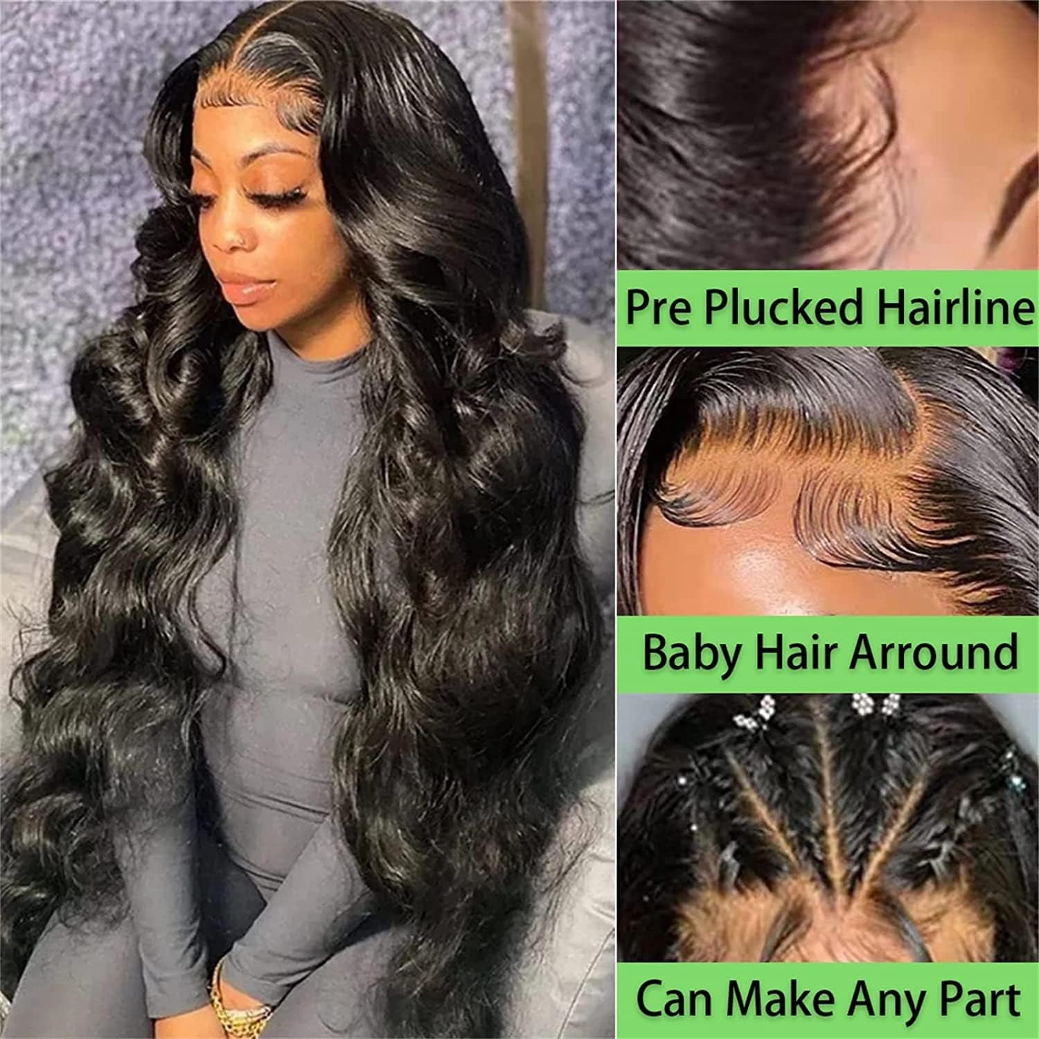 26 Inch Body Wave Lace Front Wigs Human Hair Pre Plucked 180% Density 13X4 HD Lace Front Wigs for Black Women, Glueless Wigs Unprocessed Brazilian Virgin Human Hair with Baby Hair Bleached Knots