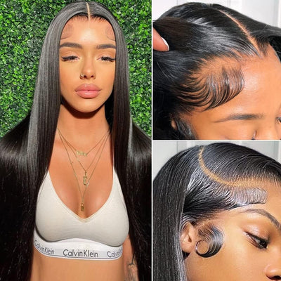 PEISPEI Straight Lace Front Wigs Human Hair Pre Plucked with Baby Hair 13X4 HD Transparent Lace Front Wigs 160% Density Glueless Brazilian Virgin Human Hair Lace Frontal Wig for Black Women Natural Hairline (22Inch )