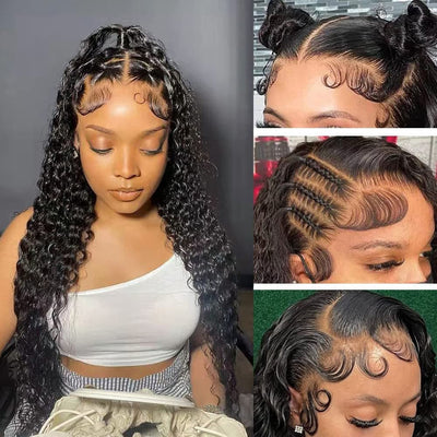 24 Inch Deep Wave Lace Front Wigs Human Hair for Black Women 13X4 HD Lace Front Wigs Pre Plucked with Baby Hair 100% Brazilian Virgin Hair Curly Lace Front Wig Human Hair 180% Density Natural Color