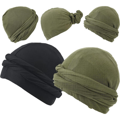 2 Pcs Turban Headwear for Men Vintage Twist Head Wrap Hats for Men Stretch Modal and Satin Turban Scarf Tie for Hair