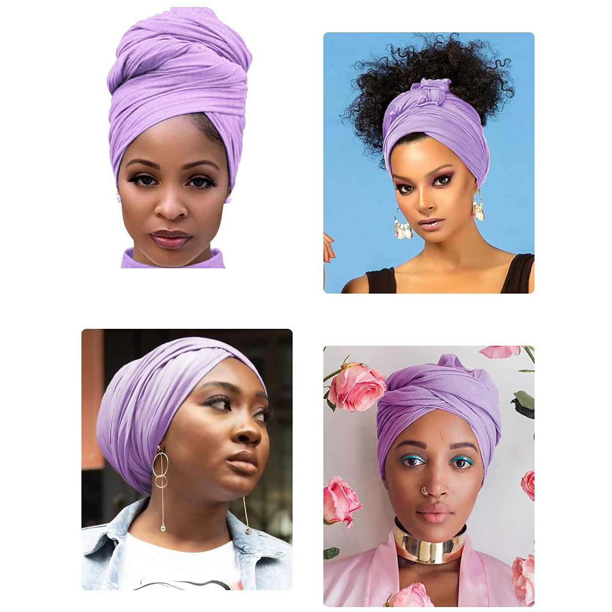 Head Wraps for Black Women Stretchy Head Scarf African Hair Wraps for Dreads Locs Natural Hair Turban Headwraps Jersey Tie Headbands(Purple and Light Purple)