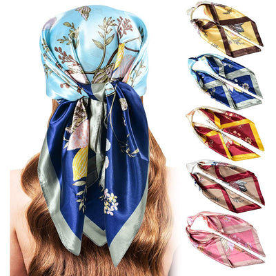 5PCS Large Satin Head Scarves - Silk Square like Neck Scarf Hair Wraps Headscarf for Sleeping Head Scarf Bundle 35 Inch