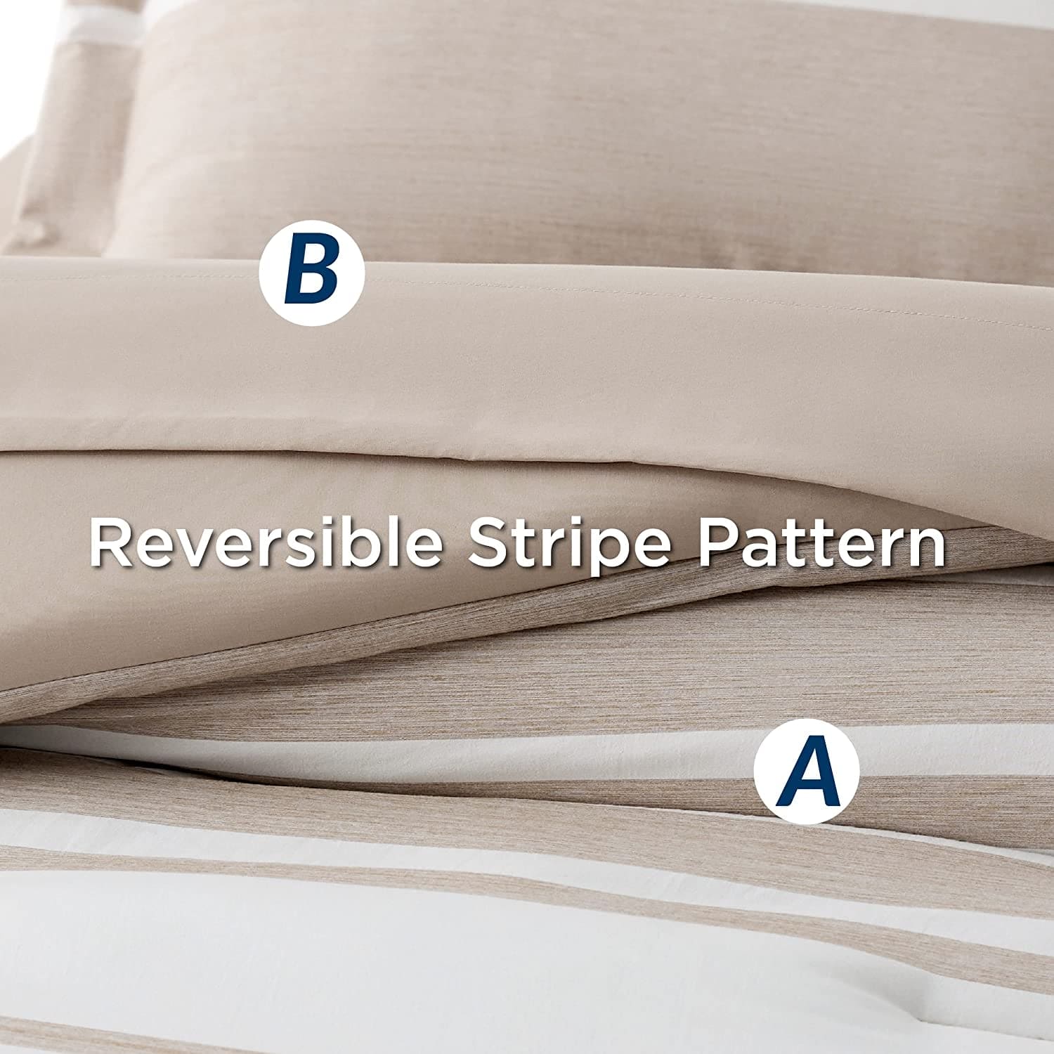 Bedsure Bed in a Bag Full Size 7 Pieces, Khaki White Striped Bedding Comforter Sets All Season Bed Set, 2 Pillow Shams, Flat Sheet, Fitted Sheet and 2 Pillowcases
