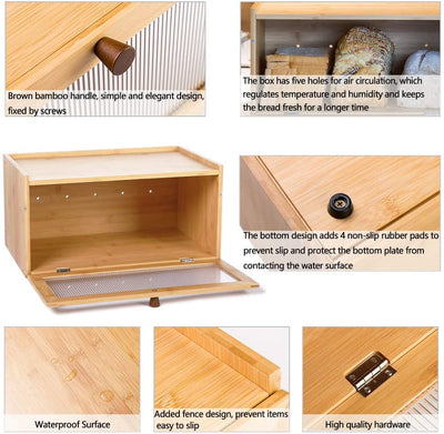 Bamboo Bread Box for Kitchen Counter-Large Capacity Bread Storage Container Farmhouse Bread Box with Window Bread Holder