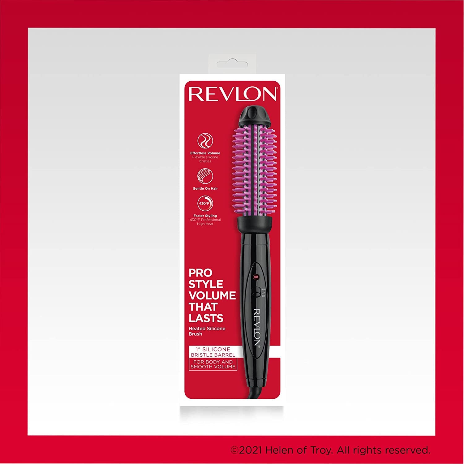 Revlon Silicone Bristle Heated Hair Styling Brush, Black, 1 Inch Barrel