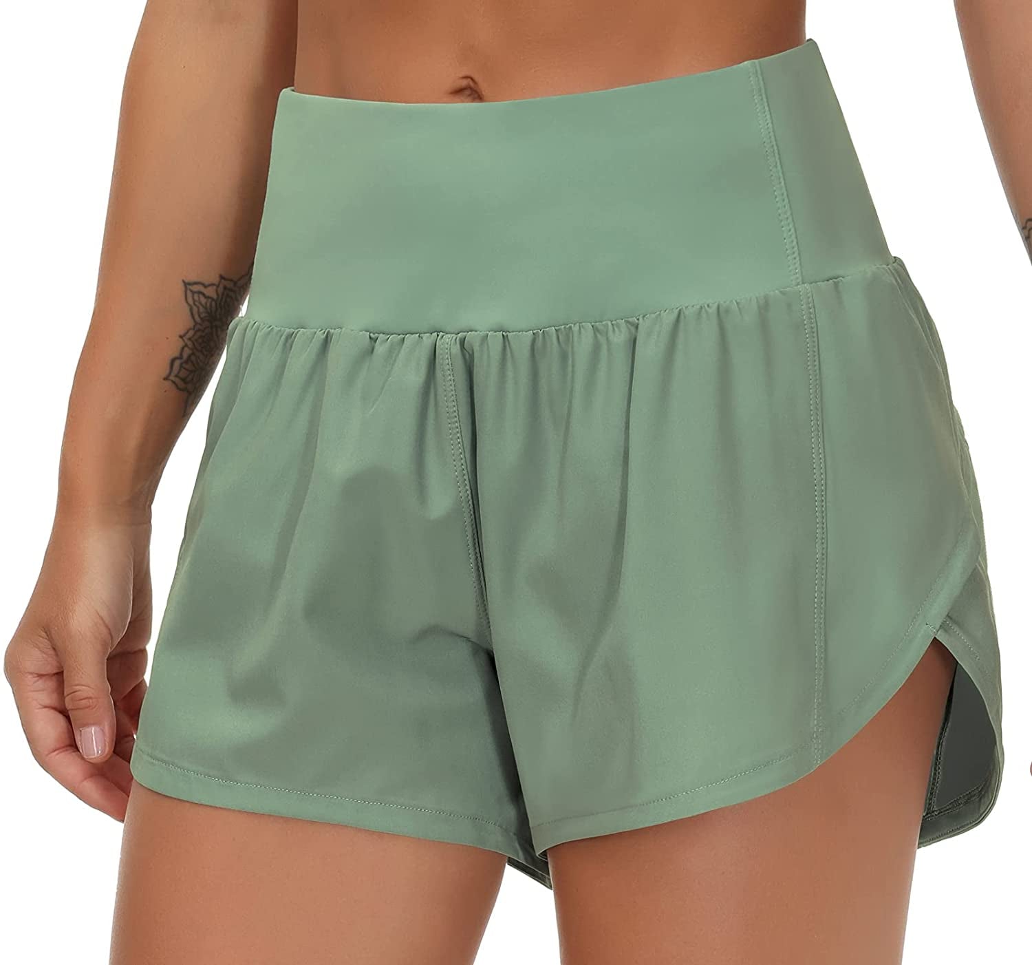 Womens High Waisted Running Shorts Quick Dry Athletic Workout Shorts with Mesh Liner Zipper Pockets