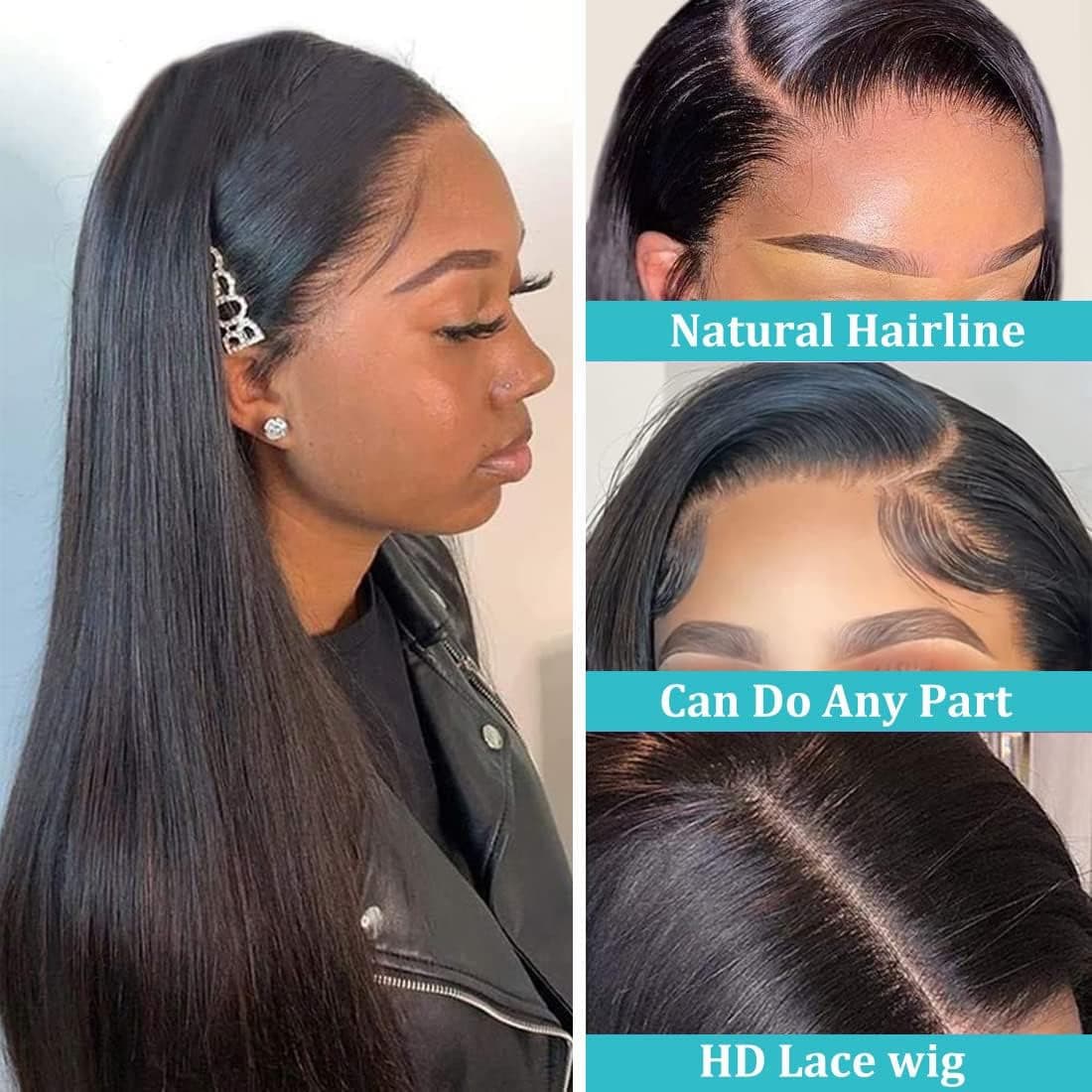 24 Inch Straight Lace Front Wigs Human Hair 180% Density 13X4 Lace Front Wigs Human Hair Glueless Brazilian Virgin HD Transparent Lace Frontal Wigs Human Hair Pre Plucked with Baby Hair
