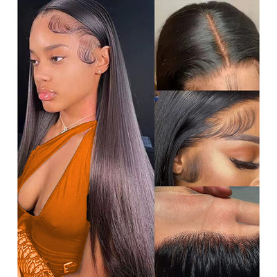 Straight Lace Front Wigs Human Hair Pre Plucked 150% Density 13X4 Transparent HD Lace Front Wigs Human Hair for Black Women Glueless Wigs Human Hair Pre Plucked with Baby Hair Natural Black 24 Inch
