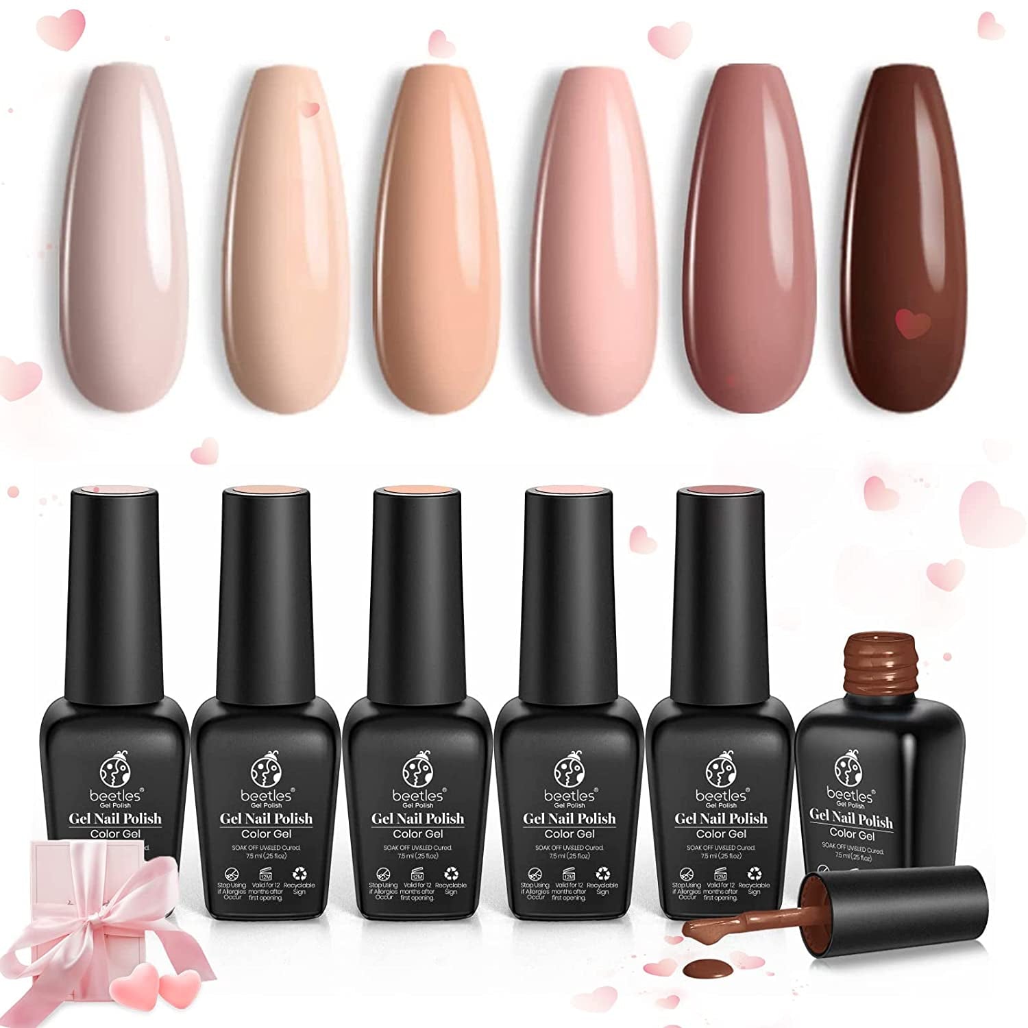 Nail Set 6 Colors Skin Tones Collection Nude Pink Brown Neutral Soak off Led Lamp Needed Manicure Diy Home for Women
