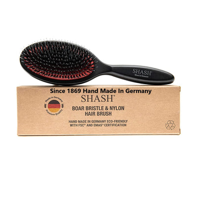 Since 1869 Hand Made in Germany - Nylon Boar Bristle Brush Suitable for Normal to Thick Hair - Gently Detangles, No Pulling or Split Ends - Softens and Improves Hair Texture, Stimulates Scalp (Medium)